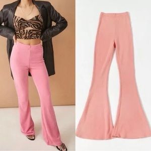 Urban Outfitters salmon pink Ryan Out From Under ribbed flare knit pants